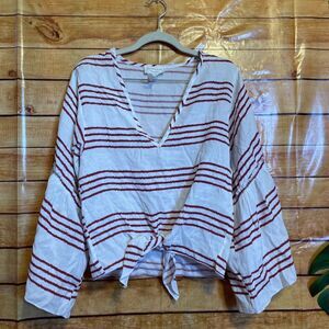 Anthropologie Lavender Field Women’s Sz S Crop Top Ruffle Flare Sleeve Striped